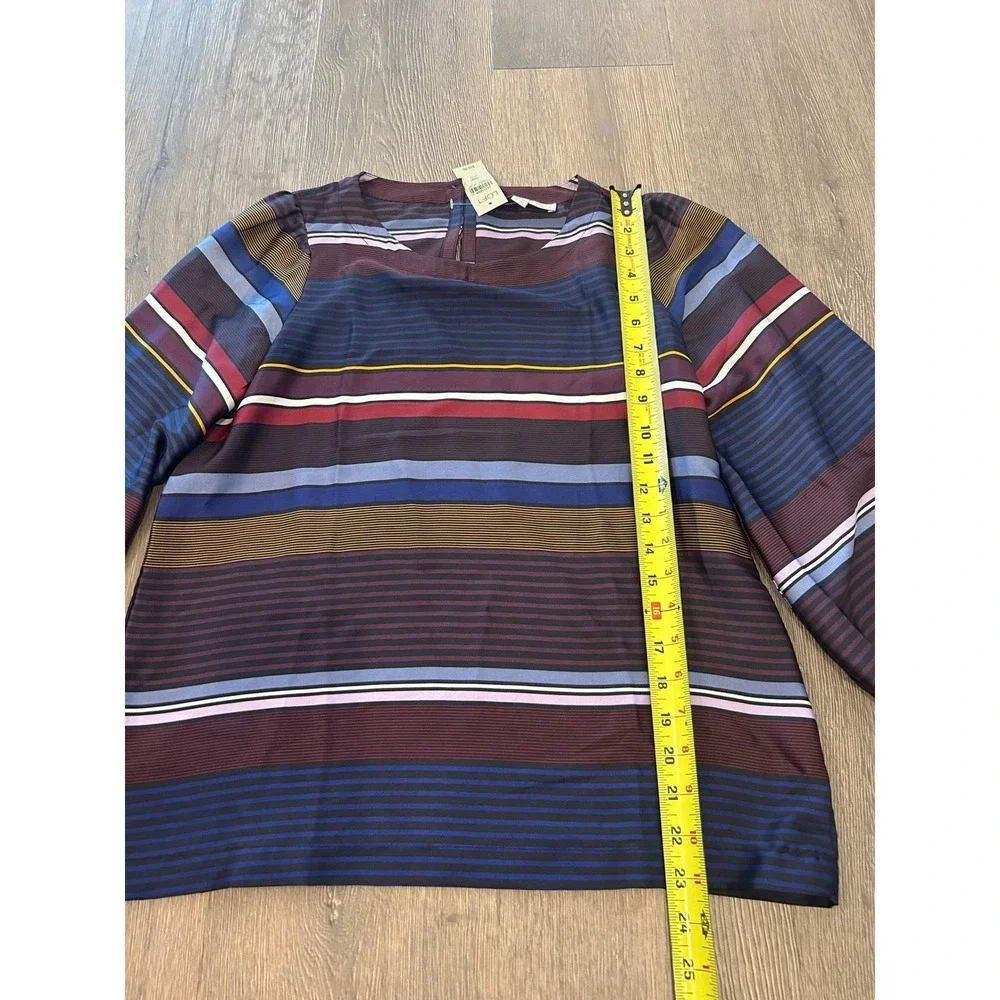 LOFT Petites Striped Long Sleeve Blouse Navy Burgundy‎ XSP 24110594